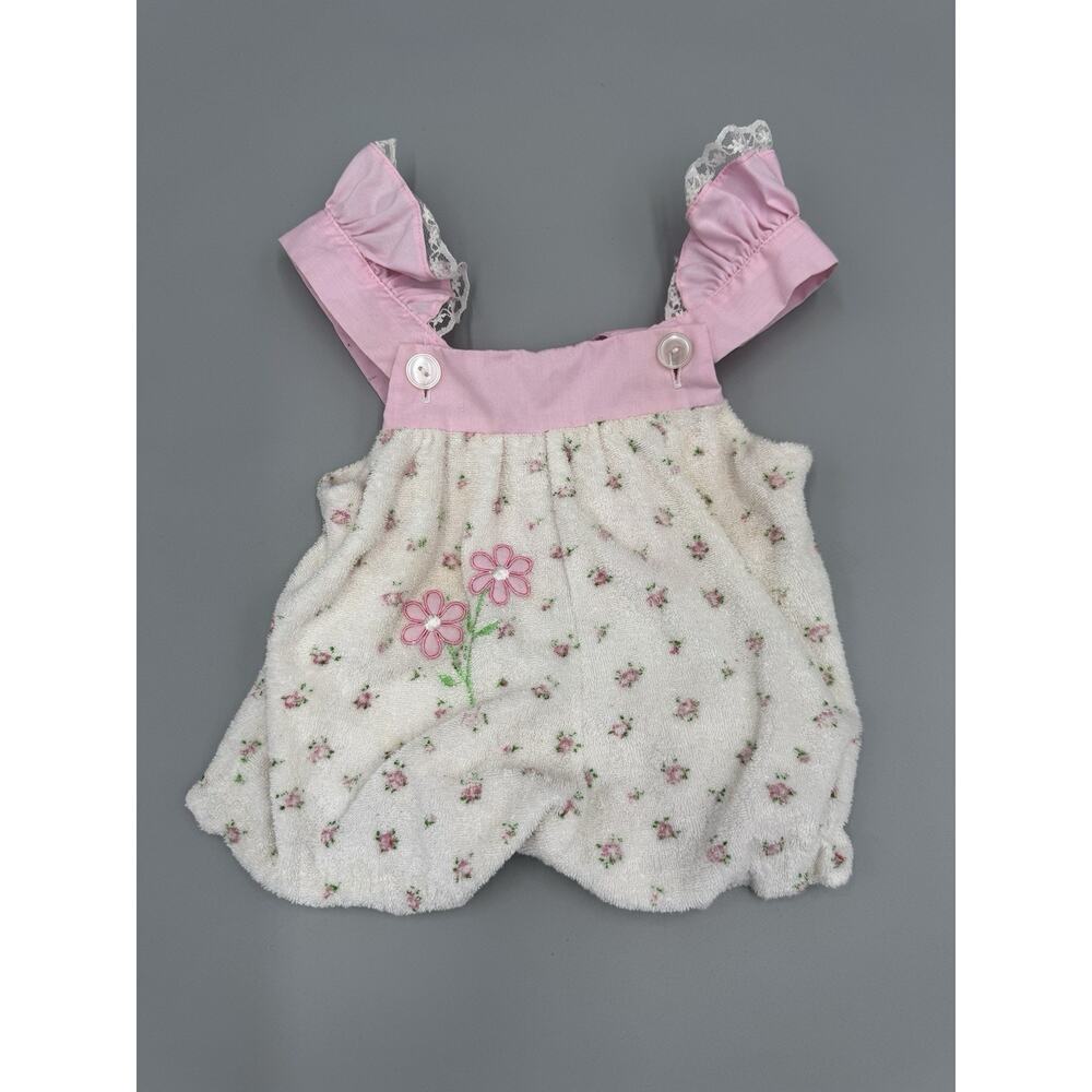 Vintage Tiny Tots Originals Girls 3-6 Months One Piece Pink Flower Romper READ